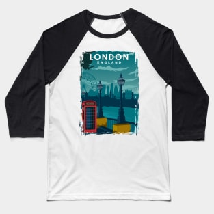 London Travel Poster with the skyline and more Baseball T-Shirt